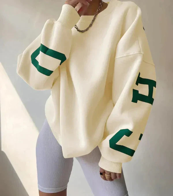 Sweatshirt Femme Oversize En Mélange De Coton Avec Épaules Décontractées Et Impression Latérale Nordisk Flair