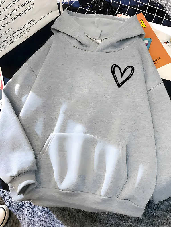 Amawinc Sweat À Capuche Femme Coupe Décontractée En Coton Mélangé Avec Imprimé Cœur Et Poche Kangourou