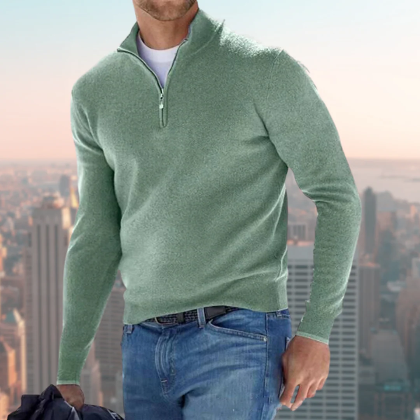 Pull Homme En Coton Mélangé Zip Demi Col Debout Regular Fit Décontracté Noir Idéal Pour Le Quotidien