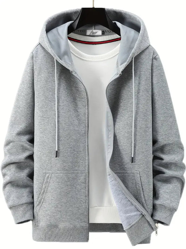 Sweat À Capuche Zippé Homme Coupe Décontractée Mélange Coton Avec Cordon Et Poches Kangourou Amawinc