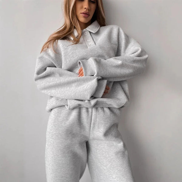 Ensemble Deux Pièces Femme Sweatshirt Décontracté À Col En Polaire Douce Pour Détente À La Maison Et Sorties