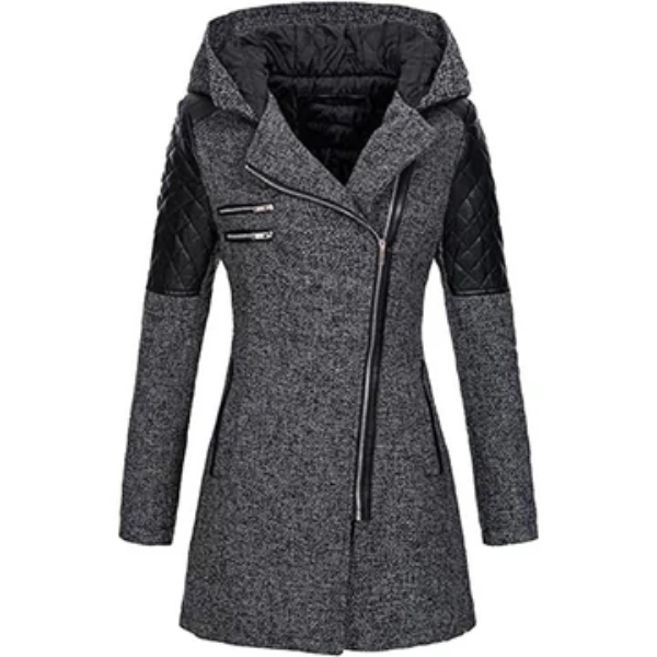 Veste Femme Coupe Ajustée Nordisk Flair Avec Manches Matelassées Fermeture Éclair Asymétrique À Capuche Mi Longue