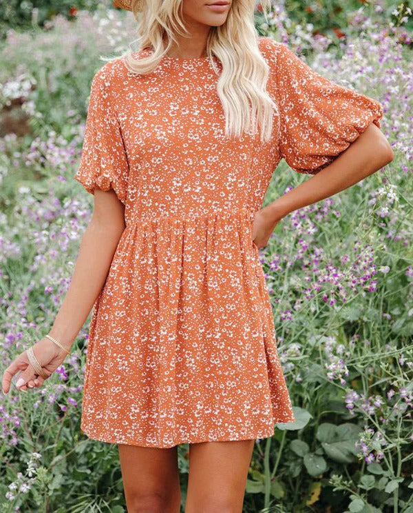 Robe A Ligne Femme Manches Bouffantes Motif Floral Léger Pour Printemps Été Décontractée Voyage
