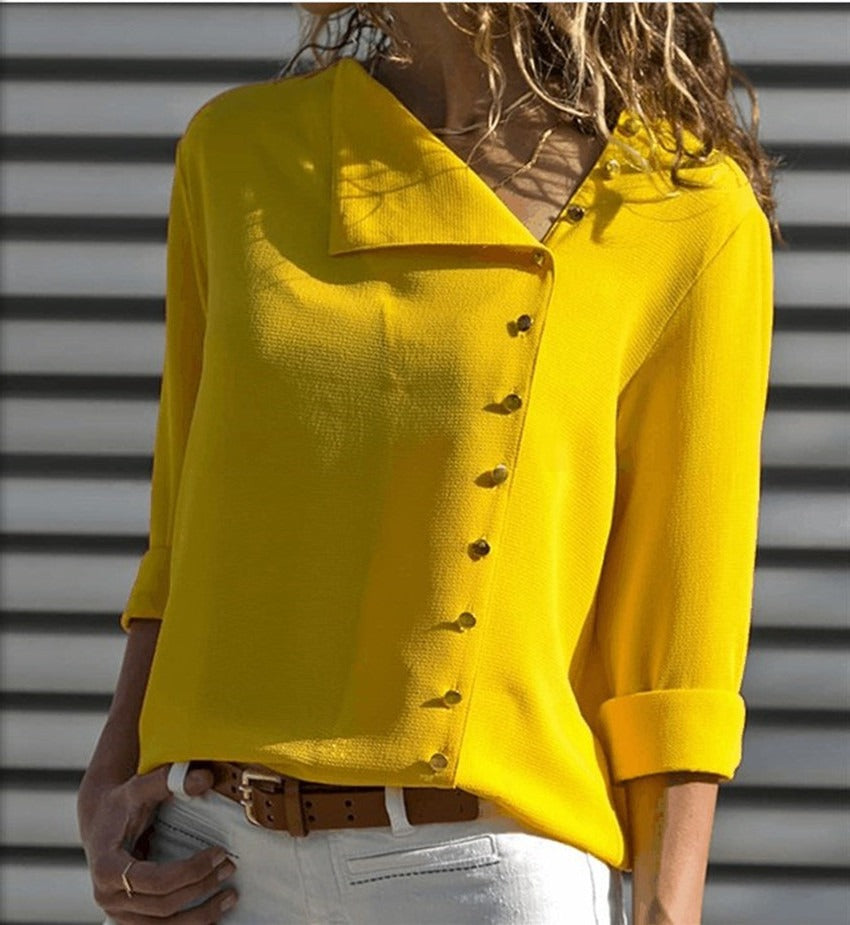 Chemise Femme Ample En Mélange Coton Bouton Asymétrique Manche Longue Nordisk Flair Pour Style Décontracté Quotidien