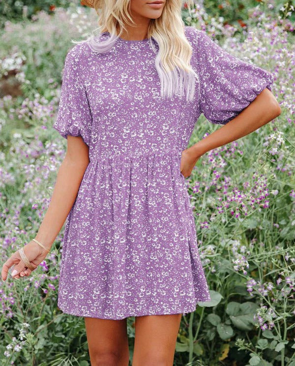 Robe A Ligne Femme Manches Bouffantes Motif Floral Léger Pour Printemps Été Décontractée Voyage