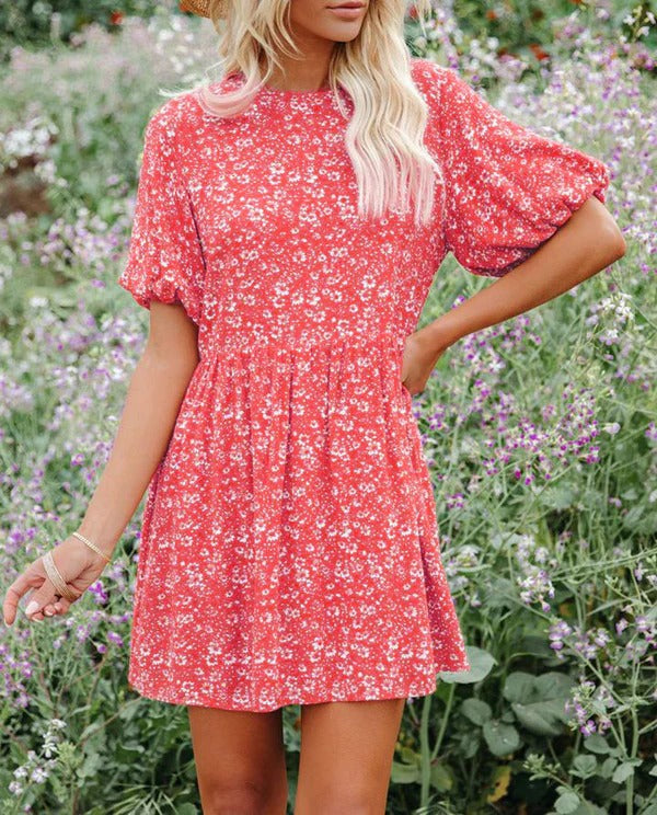 Robe A Ligne Femme Manches Bouffantes Motif Floral Léger Pour Printemps Été Décontractée Voyage