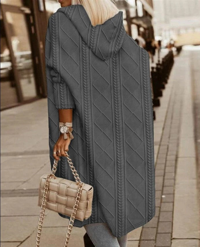 Cardigan Femme Coupe Oversize Tricot Câble Mélange Laine Capuche Longline Pour Couches Décontractées