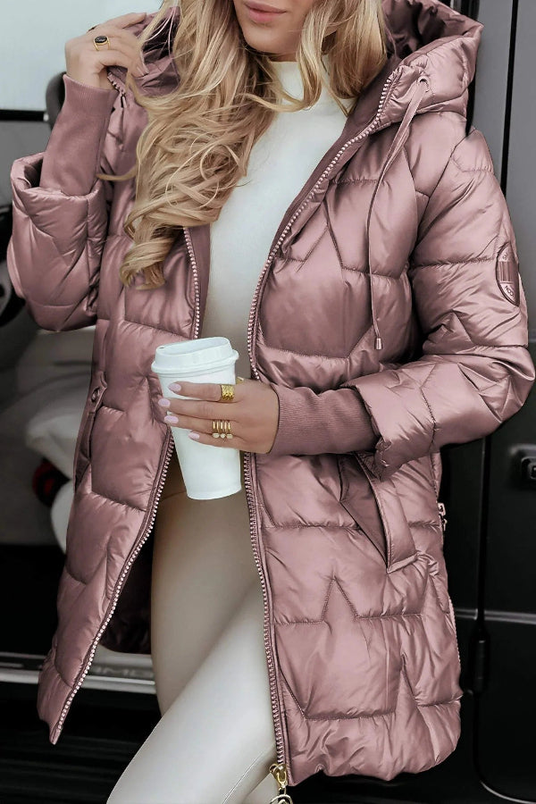 Manteau Femme À Capuche Matelassé Isolant Coupe Décontractée Mi-Long Amawinc Vêtement Extérieur