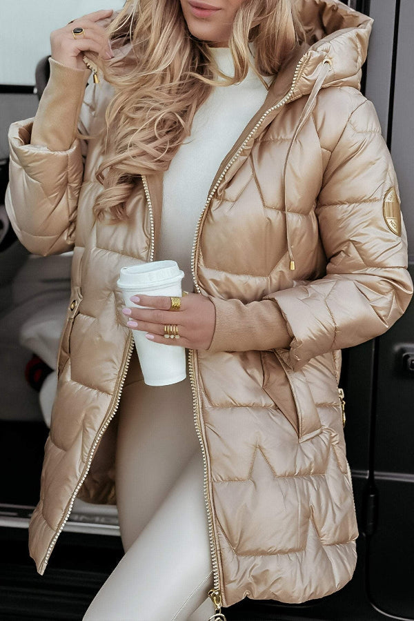 Manteau Femme À Capuche Matelassé Isolant Coupe Décontractée Mi-Long Amawinc Vêtement Extérieur