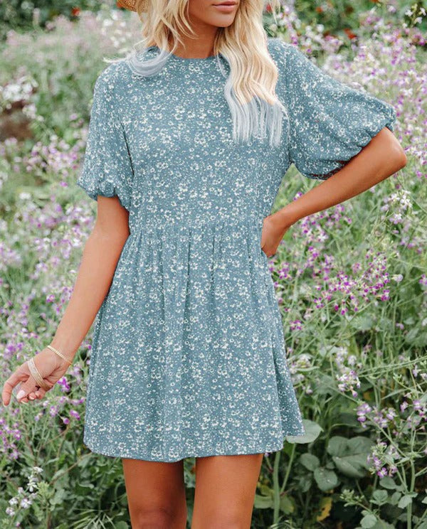 Robe A Ligne Femme Manches Bouffantes Motif Floral Léger Pour Printemps Été Décontractée Voyage
