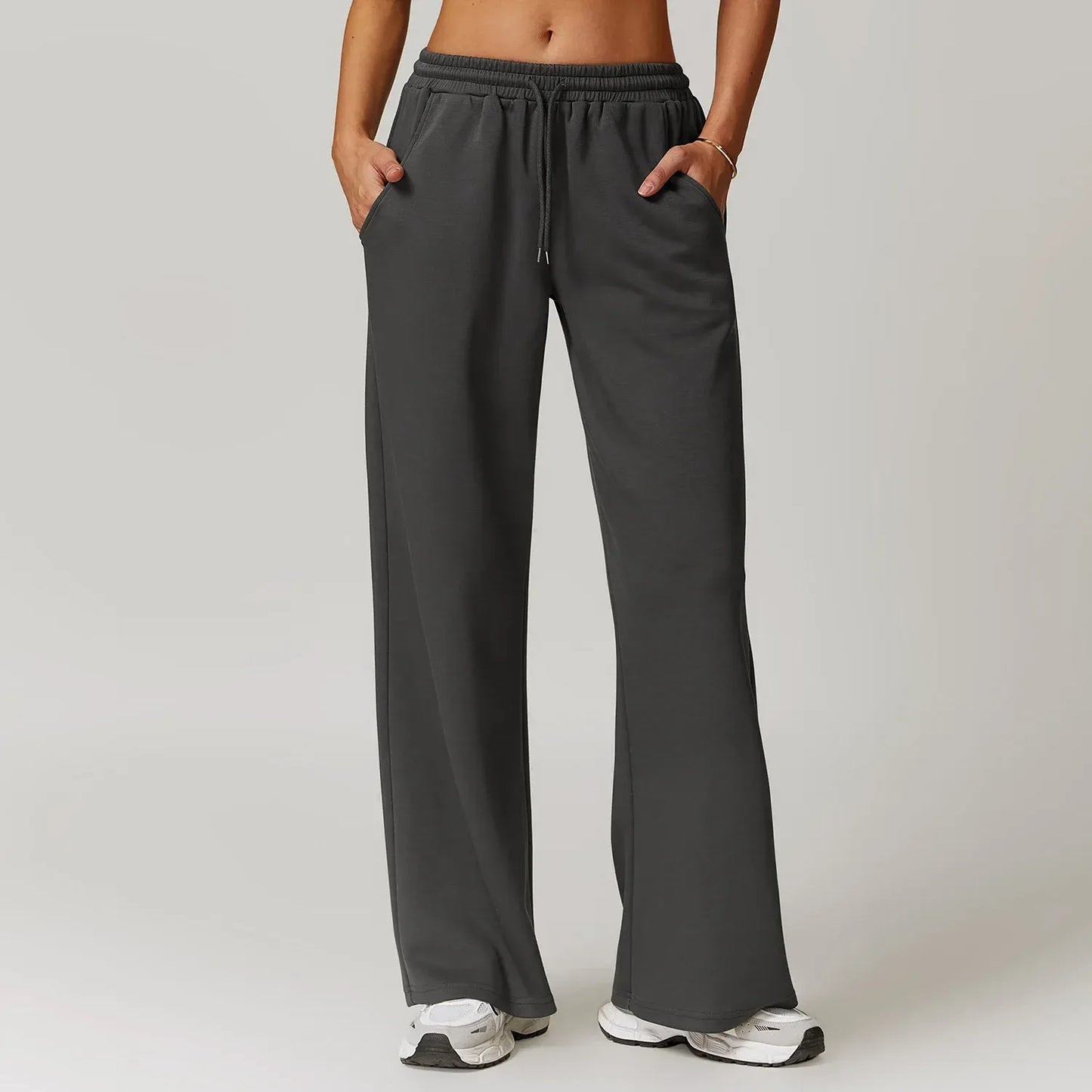 Amawinc Pantalon De Détente Pour Femme Coupe Décontractée Évasé En Maille Avec Ceinture À Cordon Et Poches