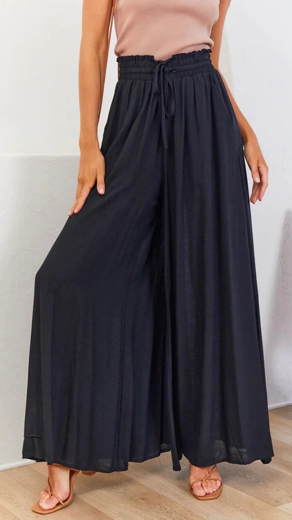 Jupe Maxi Femme Décontractée Plissée Fluide En Mélange Coton Avec Taille Élastique À Cordon