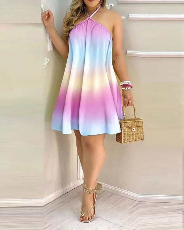 Robe Mini Halter Imprimé Floral Coupe Aline Été Confortable Et Décontractée Chic Élégante