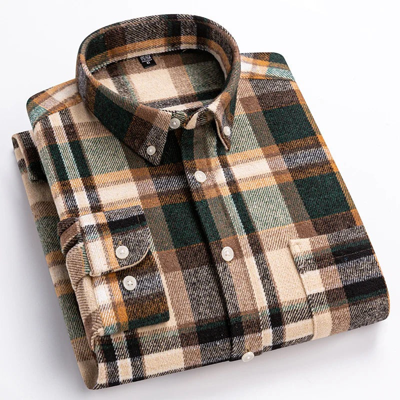 Chemise Homme Carreaux Coton Respirant Confort Quotidien Bouton Devant Col Traditionnel