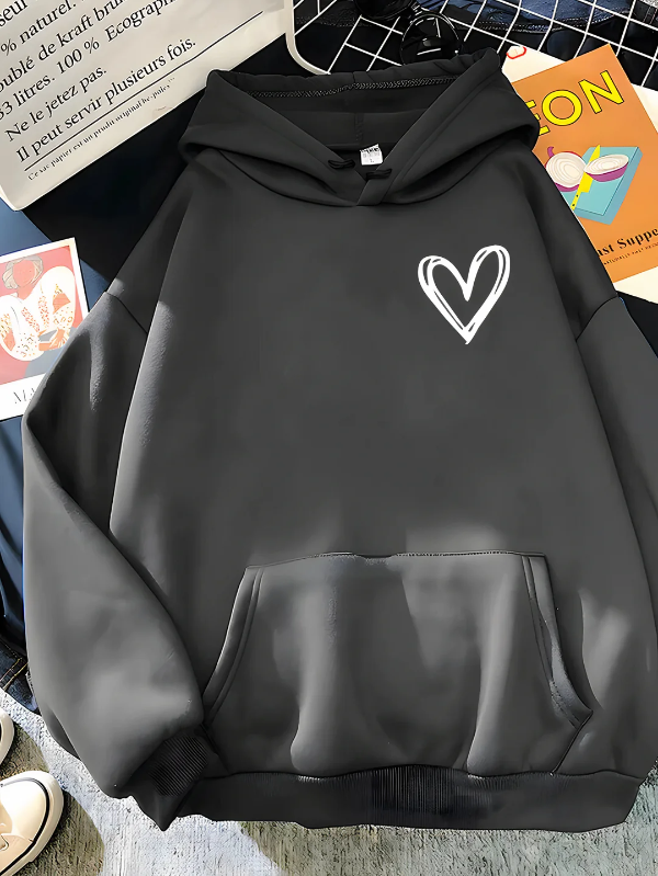 Amawinc Sweat À Capuche Femme Coupe Décontractée En Coton Mélangé Avec Imprimé Cœur Et Poche Kangourou