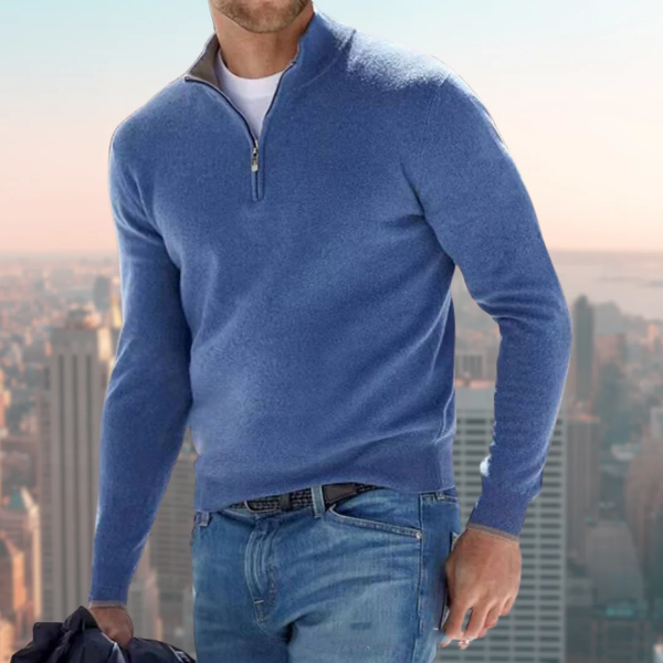 Pull Homme En Coton Mélangé Zip Demi Col Debout Regular Fit Décontracté Noir Idéal Pour Le Quotidien
