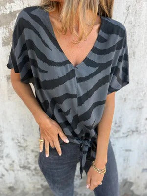 Blouse Femme Ample Décolleté En V Avec Nœud Devant Manches Courtes Nordisk-Flair