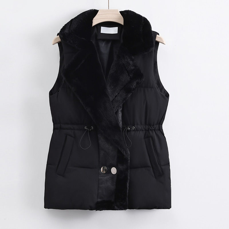 Veste Matelassée Pour Femme Avec Col En Fourrure Synthétique Et Cordon De Serrage À La Taille