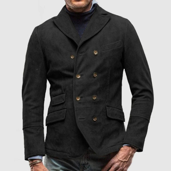 Veste Homme Slim Fit Fini Suédé Double Boutonnage Avec Revers À Encoches Pour Style Moderne
