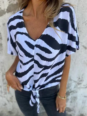 Blouse Femme Ample Décolleté En V Avec Nœud Devant Manches Courtes Nordisk-Flair