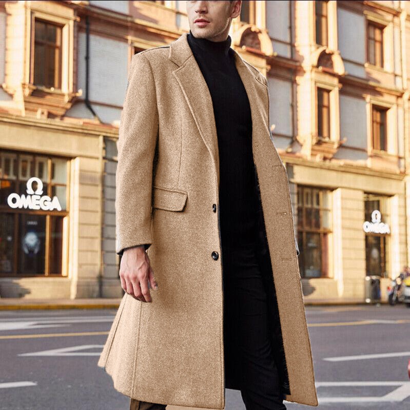 Manteau Trench Homme Coupe Ajustée En Mélange De Laine Longueur Avec Large Revers Boutons Cachés Nordisk Flair