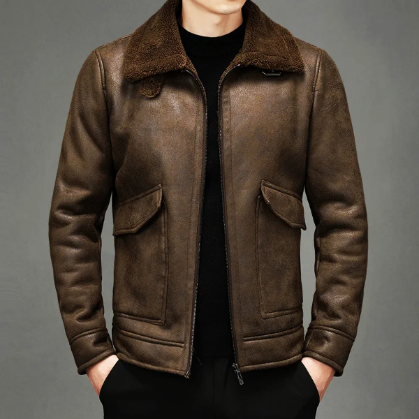 Veste En Cuir Pour Homme Amawinc Avec Col Fourrure Zip Avant Style Vintage Coupe Regular Classique