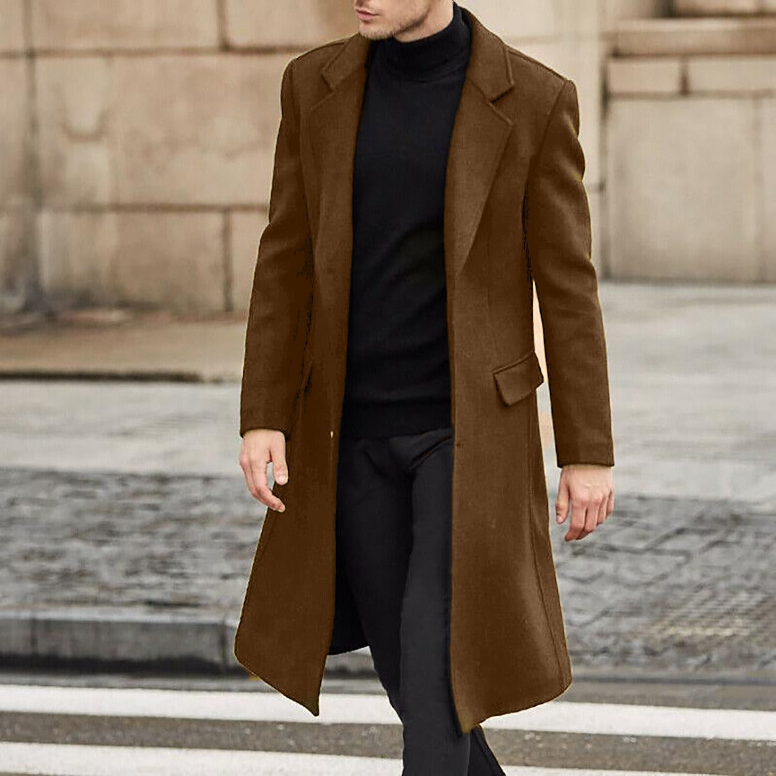 Manteau Trench Homme Coupe Ajustée En Mélange De Laine Longueur Avec Large Revers Boutons Cachés Nordisk Flair