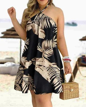 Robe Mini Halter Imprimé Floral Coupe Aline Été Confortable Et Décontractée Chic Élégante
