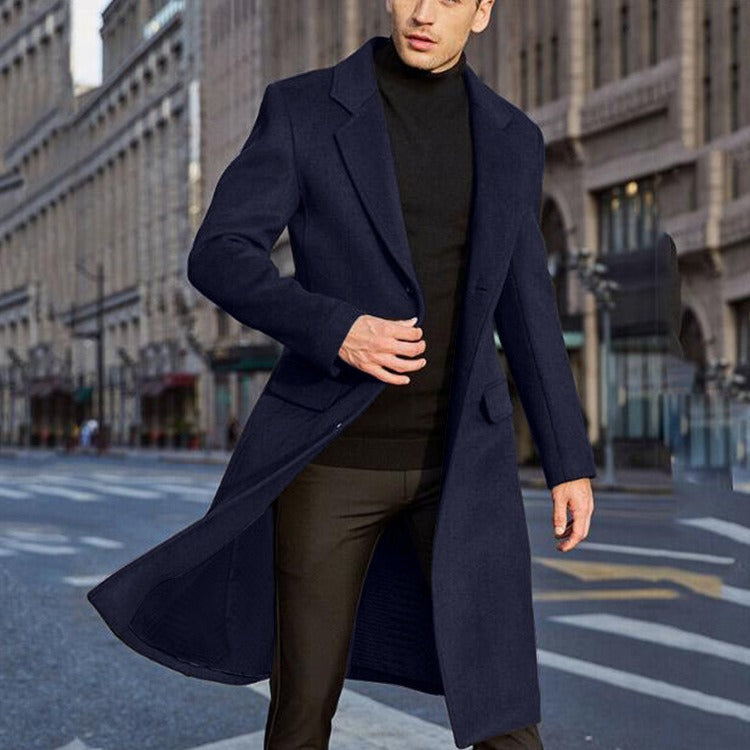 Manteau Trench Homme Coupe Ajustée En Mélange De Laine Longueur Avec Large Revers Boutons Cachés Nordisk Flair