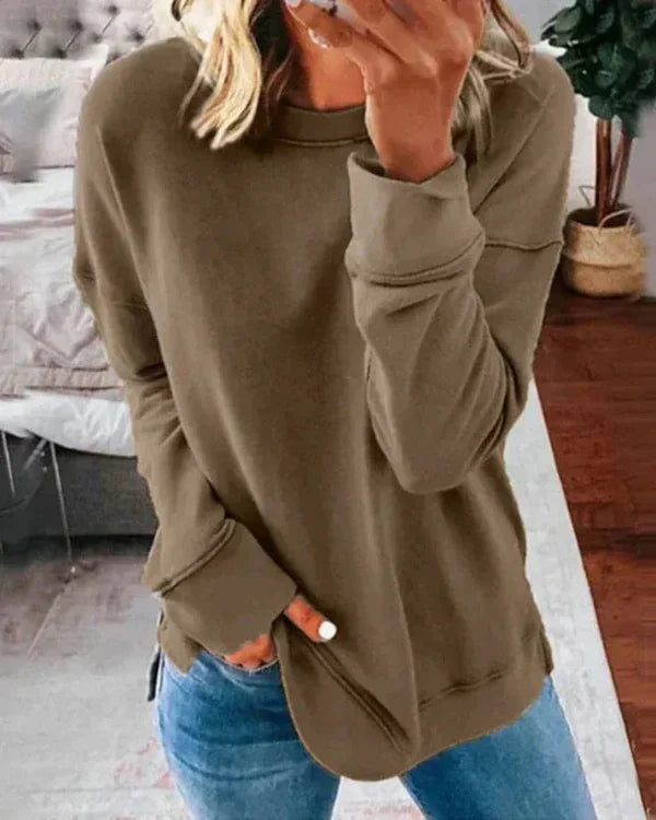 Sweat Femme Coupe Décontractée en Coton Doux Nordisk Flair Col Rond Ourlet Côtelé