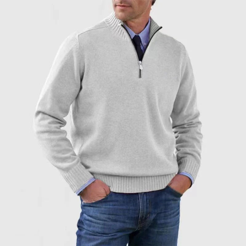 Pull Homme à Zip Demi Quart Amawinc Pour Bureau Professionnel Décontracté en Maille Fine