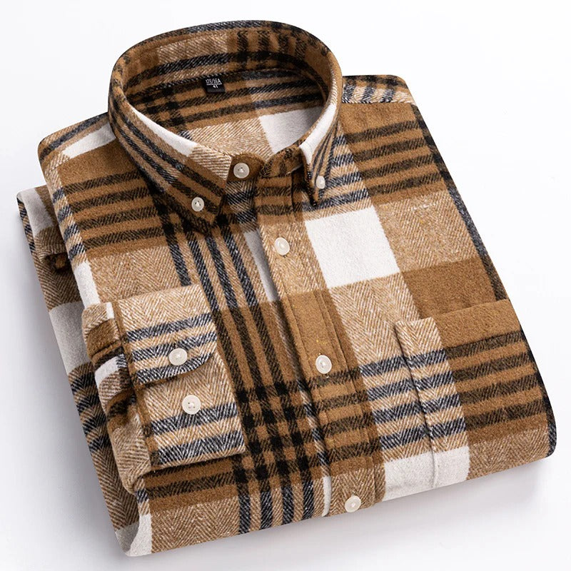 Chemise Homme Carreaux Coton Respirant Confort Quotidien Bouton Devant Col Traditionnel