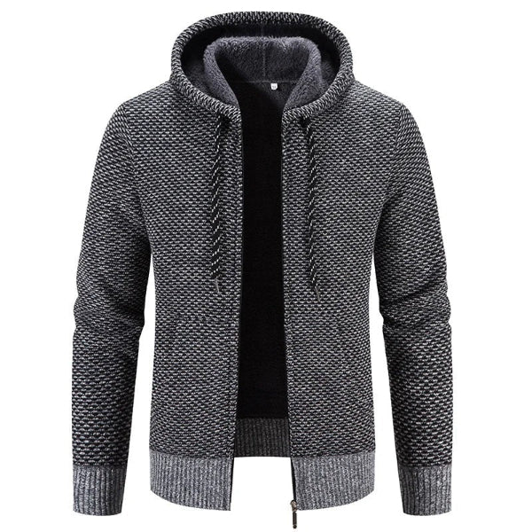 Cardigan À Capuche Pour Homme Nordisk Flair En Maille Texturée Avec Doublure Peluche Coupe Décontractée Fermeture Éclair