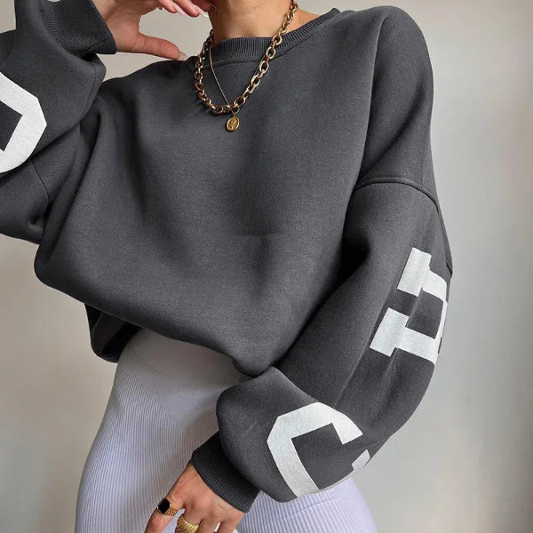 Sweatshirt Femme Oversize En Mélange De Coton Avec Épaules Décontractées Et Impression Latérale Nordisk Flair