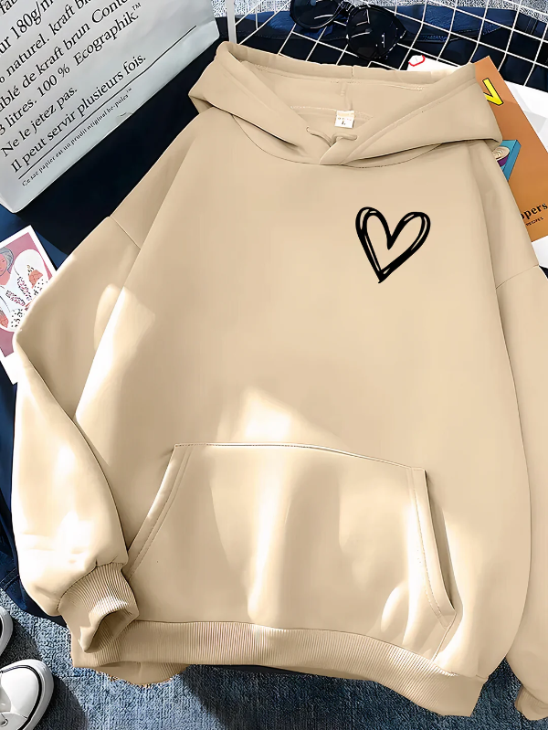 Amawinc Sweat À Capuche Femme Coupe Décontractée En Coton Mélangé Avec Imprimé Cœur Et Poche Kangourou