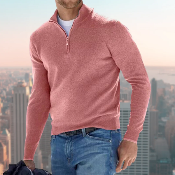 Pull Homme En Coton Mélangé Zip Demi Col Debout Regular Fit Décontracté Noir Idéal Pour Le Quotidien