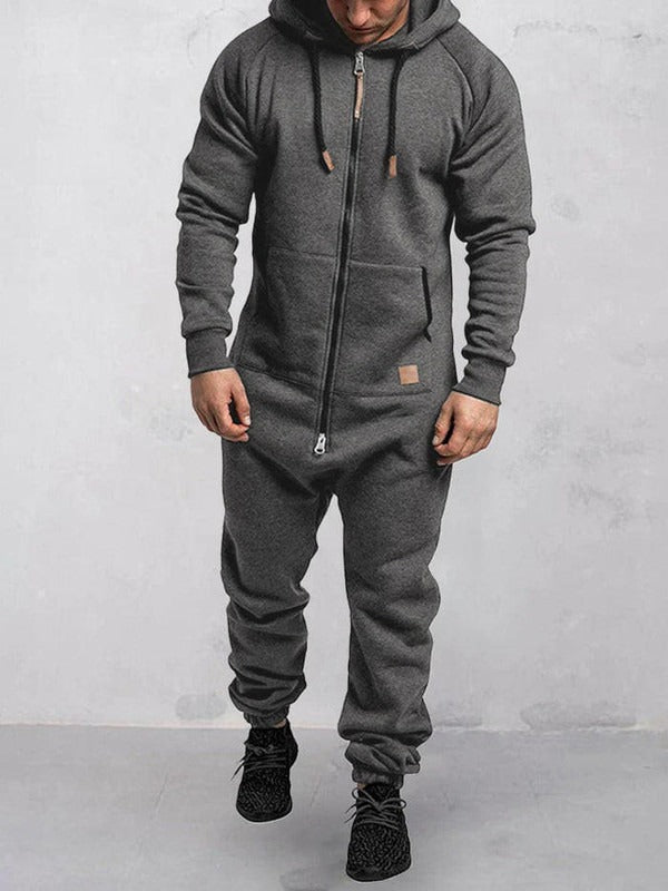 Combinaison En Molleton Pour Homme À Capuche Zip Devant Vêtement Lounge Décontracté Coupe Confortable Hiver Amawinc