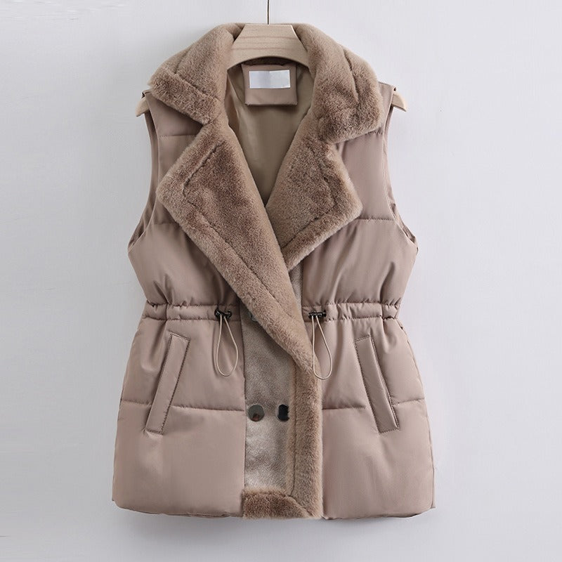 Veste Matelassée Pour Femme Avec Col En Fourrure Synthétique Et Cordon De Serrage À La Taille
