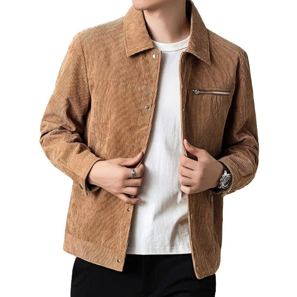 Veste Velours Côtelé Pour Homme Coupe Regular Bouton Devant Poche Zip Style Casual Garde Robe Quotidienne