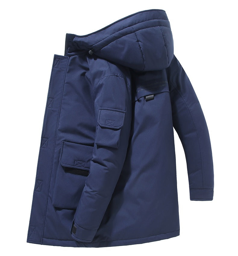 Amawinc Veste Matelassée À Capuche Mi Longue Pour Homme Avec Poches Patch Et Manches Ajustables