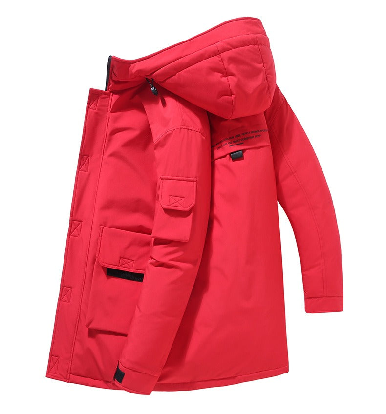 Amawinc Veste Matelassée À Capuche Mi Longue Pour Homme Avec Poches Patch Et Manches Ajustables