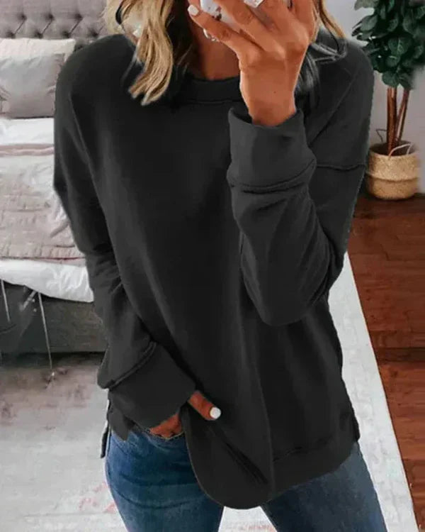 Sweat Femme Coupe Décontractée en Coton Doux Nordisk Flair Col Rond Ourlet Côtelé