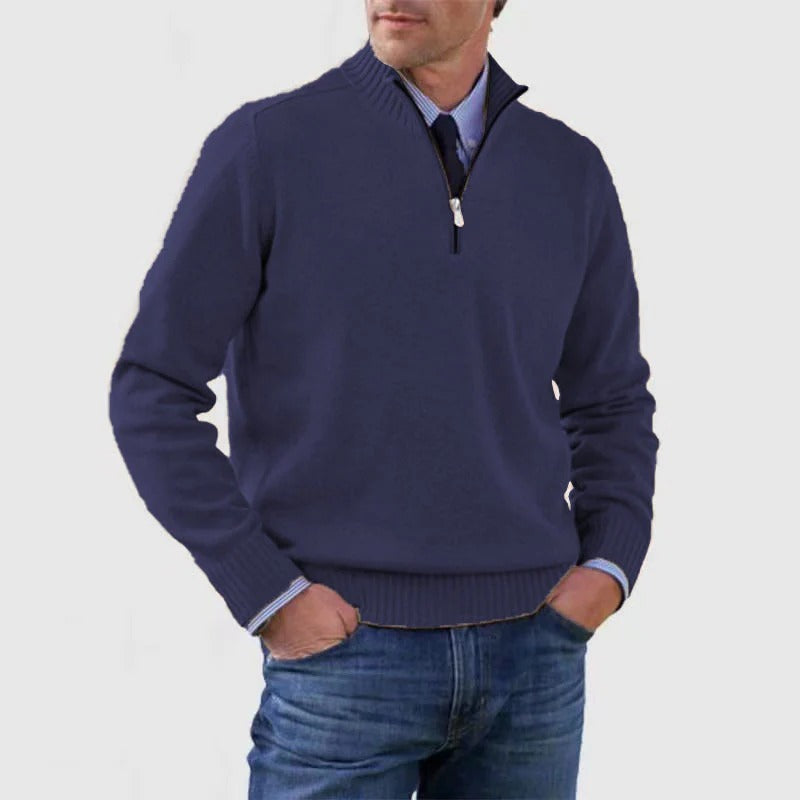Pull Homme à Zip Demi Quart Amawinc Pour Bureau Professionnel Décontracté en Maille Fine