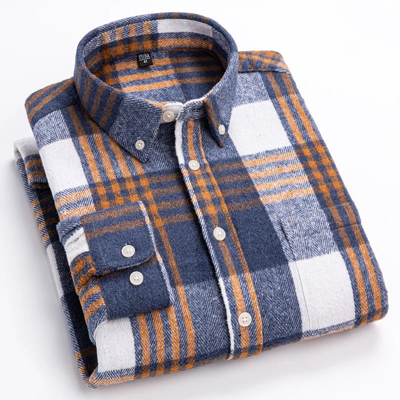 Chemise Homme Carreaux Coton Respirant Confort Quotidien Bouton Devant Col Traditionnel