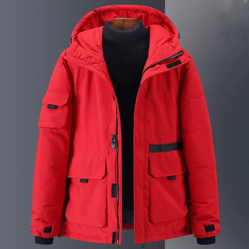 Veste En Duvet Pour Homme À Capuche Coupe Décontractée Isolante Et Résistante À L Eau Avec Poches Utilitaires