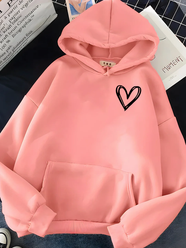 Amawinc Sweat À Capuche Femme Coupe Décontractée En Coton Mélangé Avec Imprimé Cœur Et Poche Kangourou