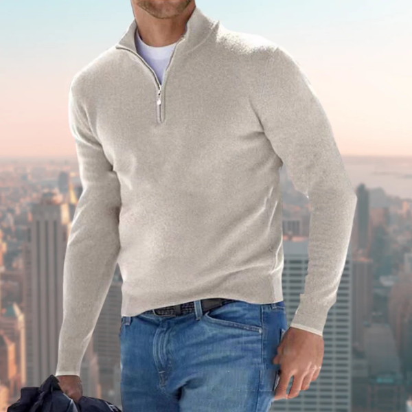 Pull Homme En Coton Mélangé Zip Demi Col Debout Regular Fit Décontracté Noir Idéal Pour Le Quotidien