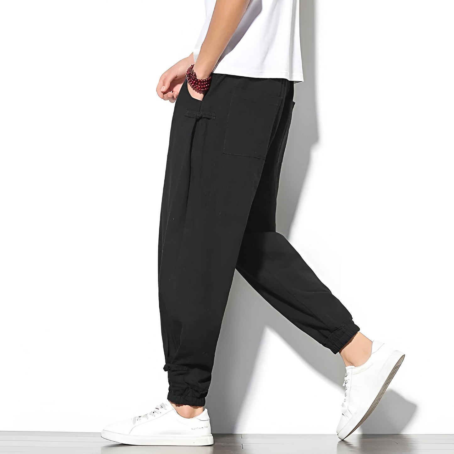 Pantalon Décontracté Toka En Coton Mélangé Respirant Avec Coupe Détendue Et Ourlets Côtelés