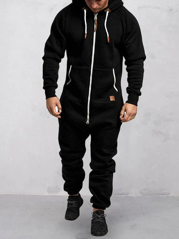 Combinaison En Molleton Pour Homme À Capuche Zip Devant Vêtement Lounge Décontracté Coupe Confortable Hiver Amawinc