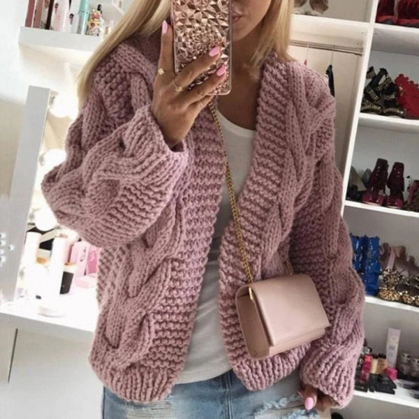 Cardigan Amawinc Pour Femme En Laine Tricot Épais À Motif Torsades Coupe Structurée Ouverture Sans Boutons